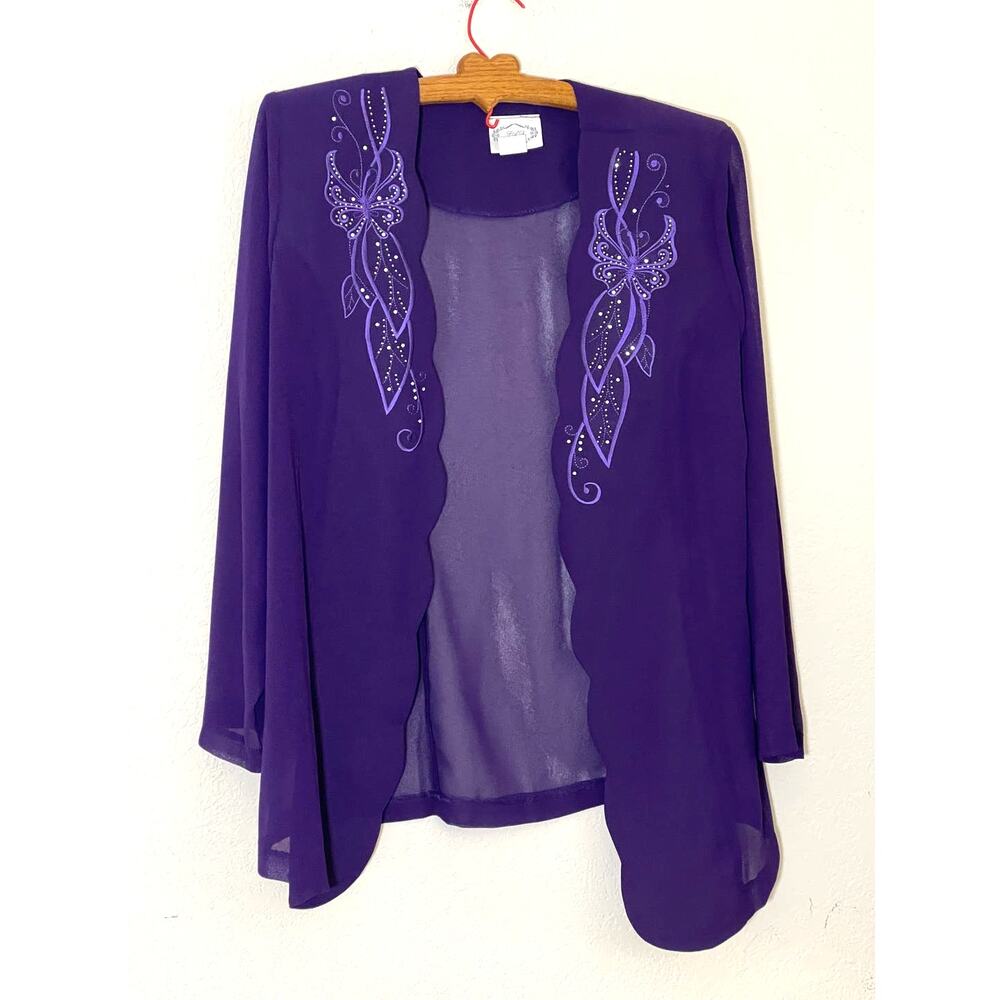 Vintage Butterfly Purple Rhinestone BLAZER Chiffon Lined F.A.D. Made in USA SZ M